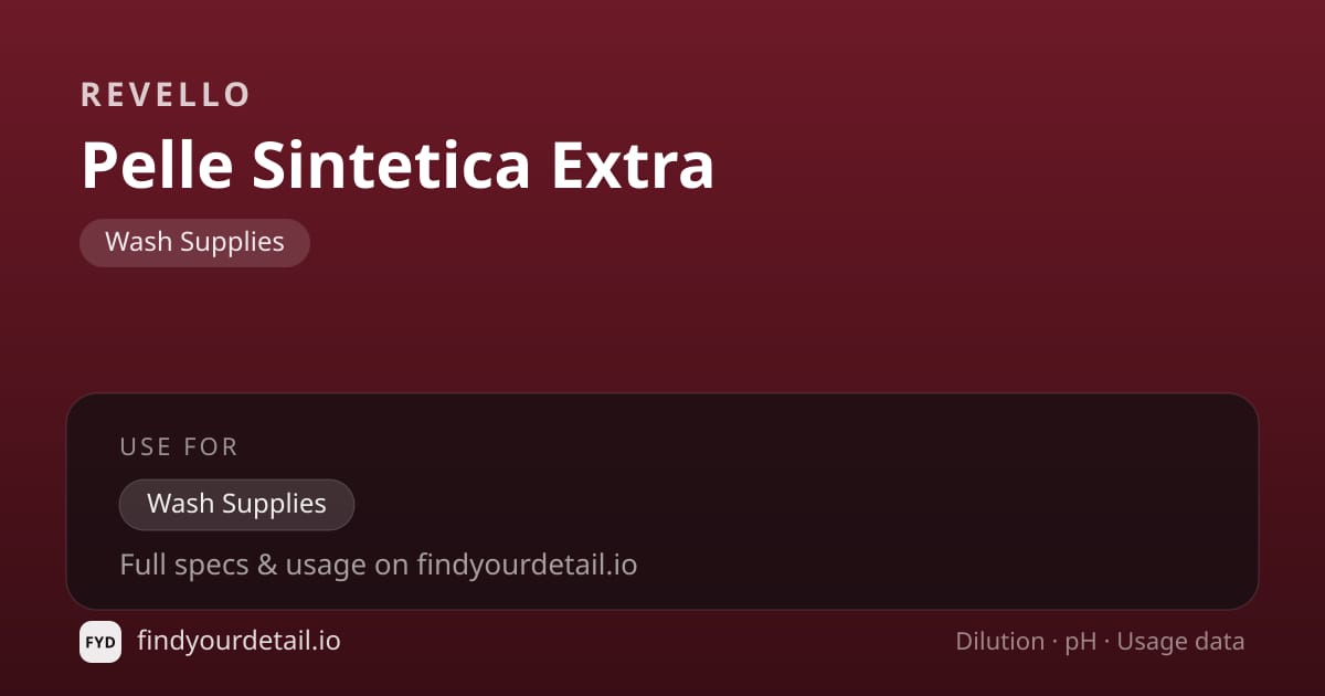 Revello Pelle Sintetica Extra dilution ratio and pH specification chart