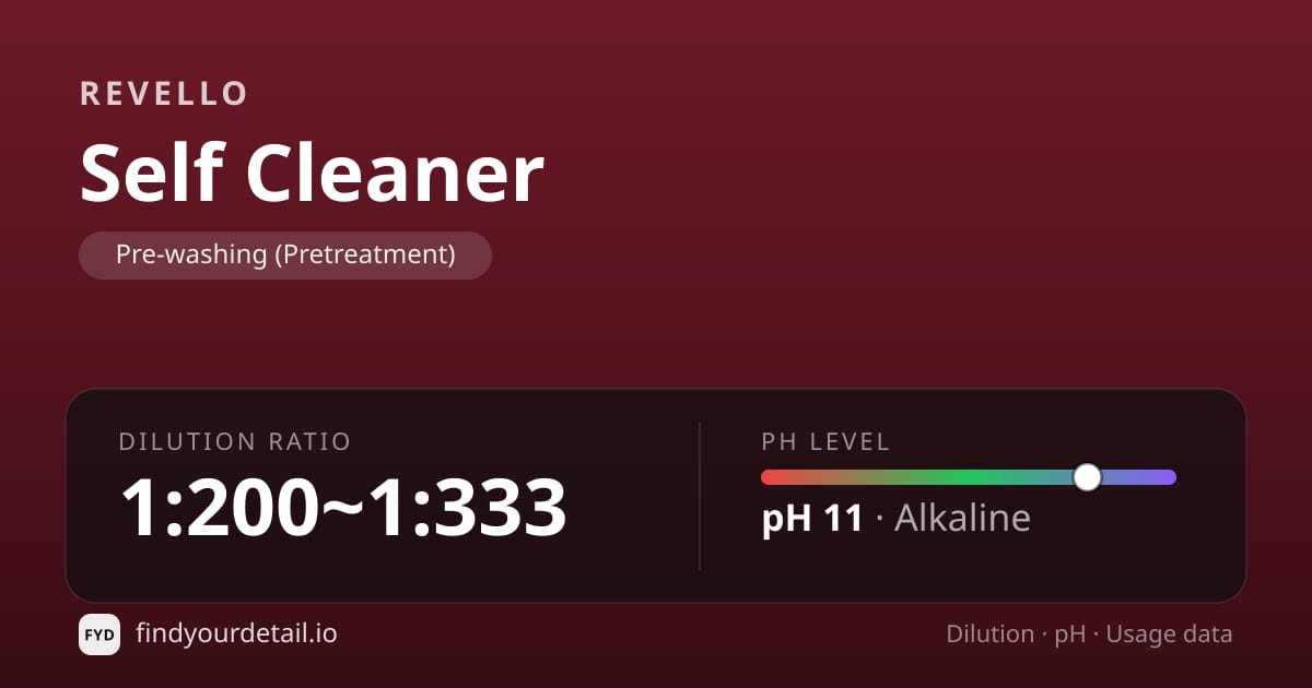 Revello Self Cleaner dilution ratio and pH specification chart