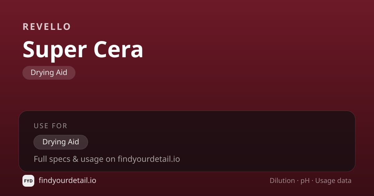 Revello Super Cera dilution ratio and pH specification chart