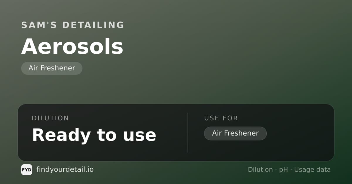 Sam's Detailing Aerosols dilution ratio and pH specification chart