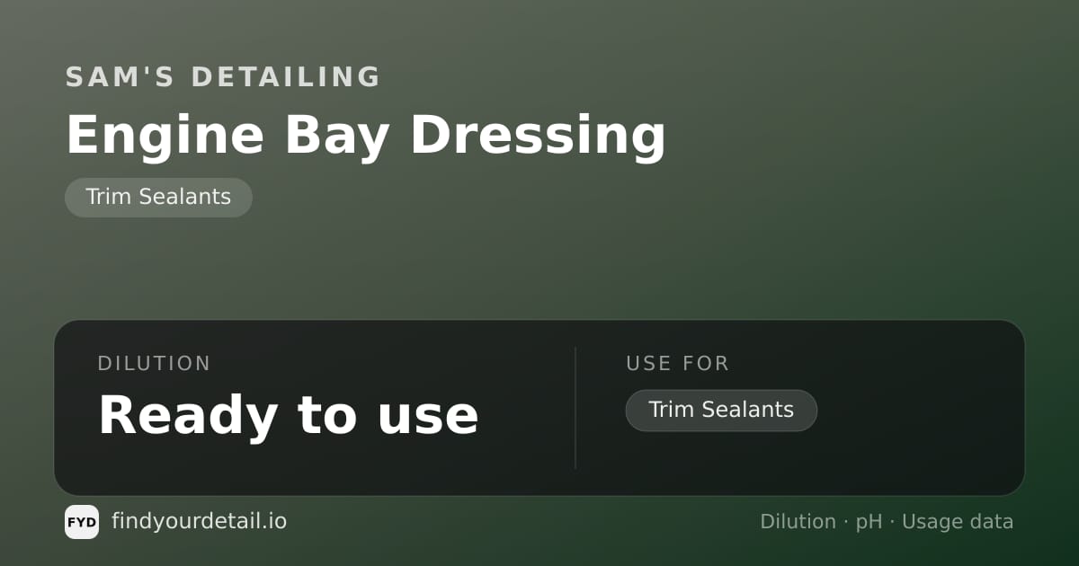 Sam's Detailing Engine Bay Dressing dilution ratio and pH specification chart