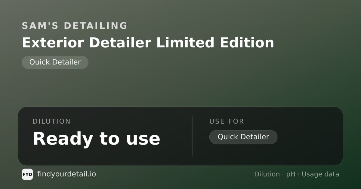 Sam's Detailing Exterior Detailer Limited Edition dilution ratio and pH specification chart