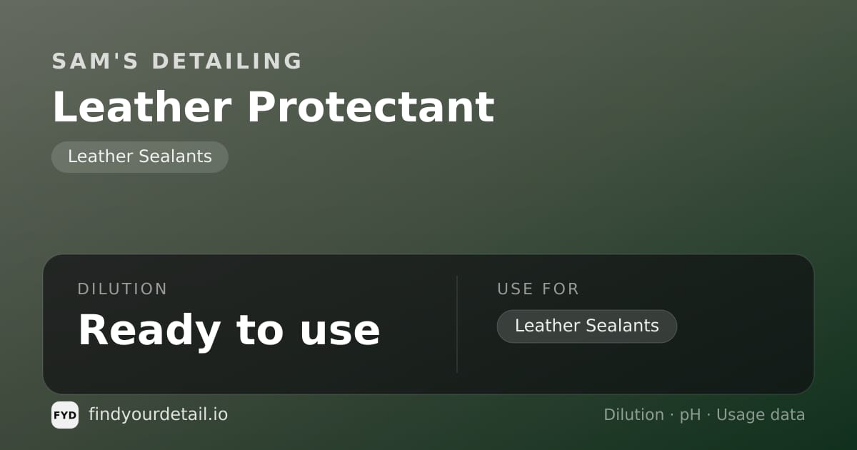 Sam's Detailing Leather Protectant dilution ratio and pH specification chart
