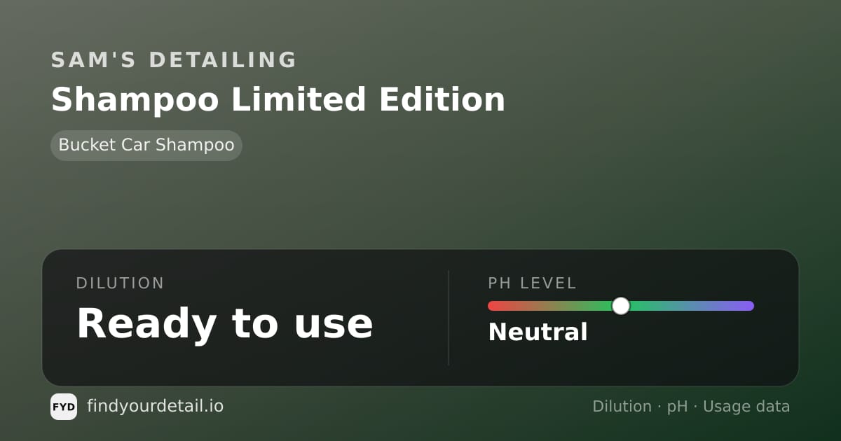 Sam's Detailing Shampoo Limited Edition dilution ratio and pH specification chart