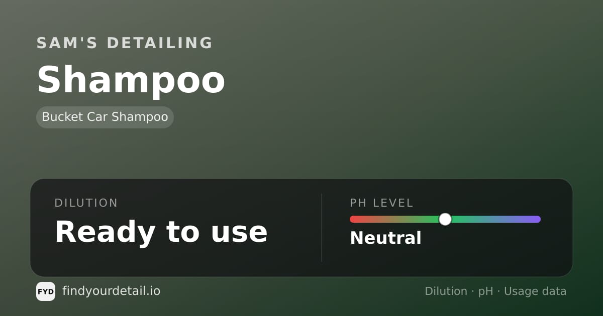 Sam's Detailing Shampoo dilution ratio and pH specification chart