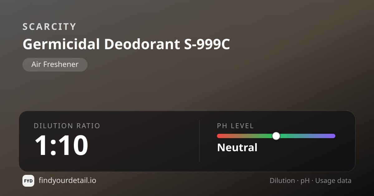 SCARCITY Germicidal Deodorant S-999C dilution ratio and pH specification chart