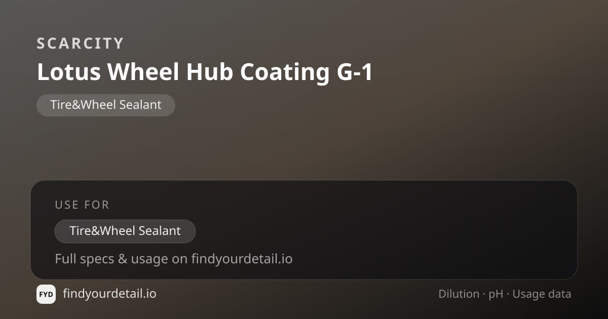 SCARCITY Lotus Wheel Hub Coating G-1 dilution ratio and pH specification chart