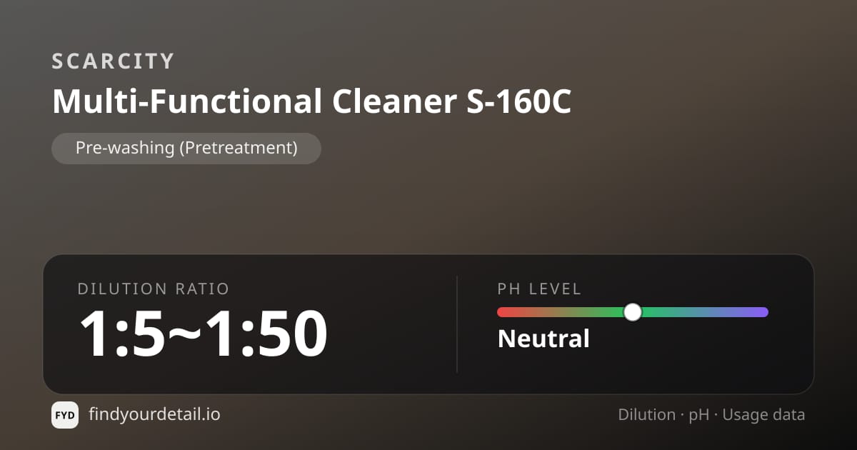 SCARCITY Multi-Functional Cleaner S-160C dilution ratio and pH specification chart