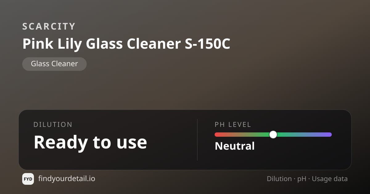 SCARCITY Pink Lily Glass Cleaner S-150C dilution ratio and pH specification chart