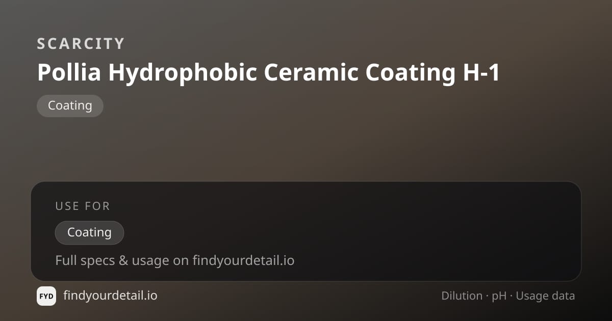 SCARCITY Pollia Hydrophobic Ceramic Coating H-1 dilution ratio and pH specification chart