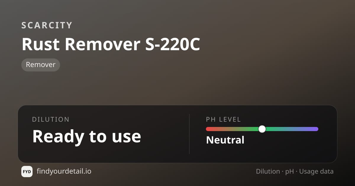 SCARCITY Rust Remover S-220C dilution ratio and pH specification chart