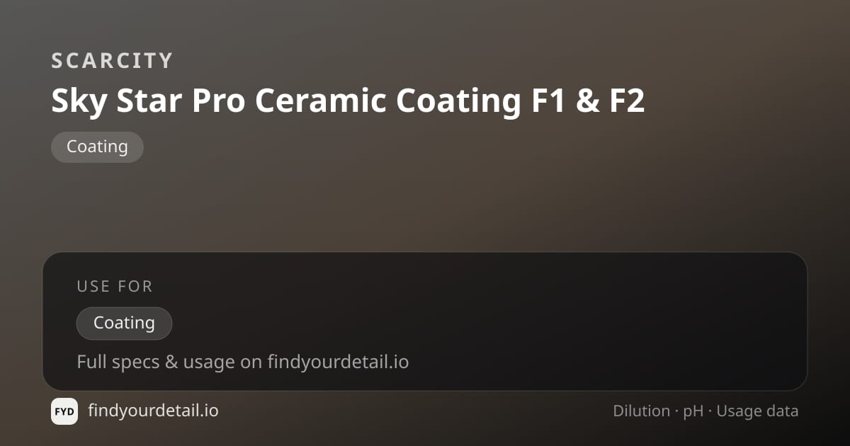 SCARCITY Sky Star Pro Ceramic Coating F1 & F2 dilution ratio and pH specification chart