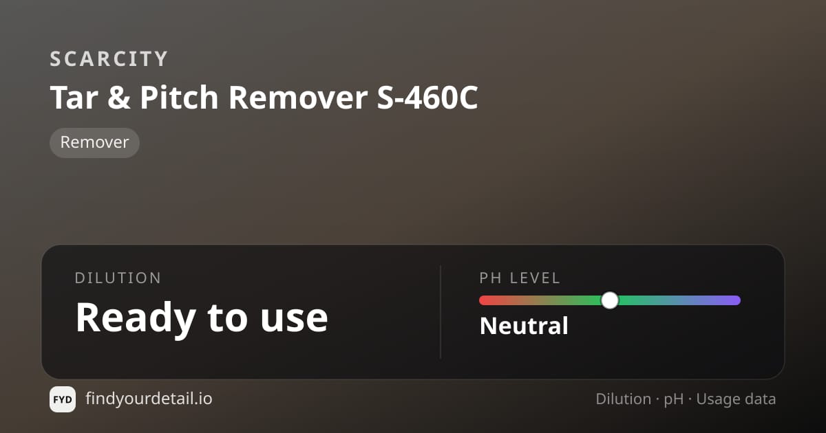 SCARCITY Tar & Pitch Remover S-460C dilution ratio and pH specification chart