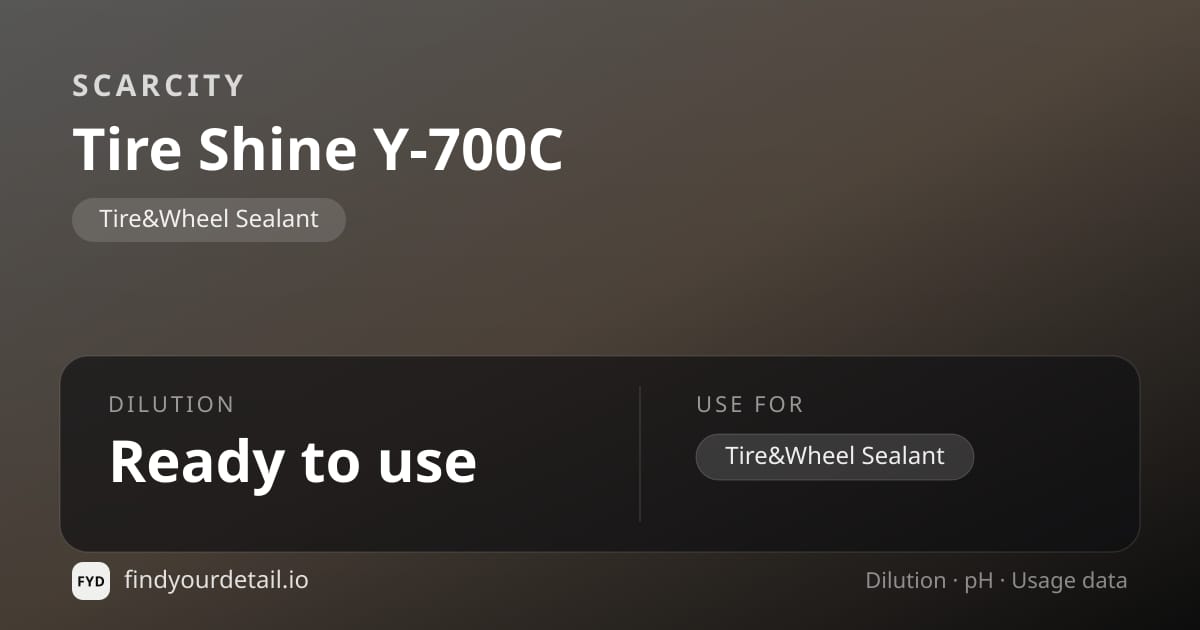 SCARCITY Tire Shine Y-700C dilution ratio and pH specification chart