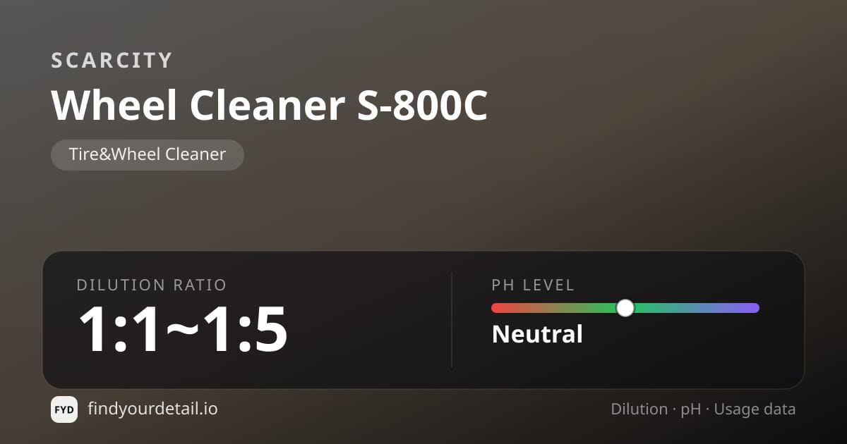 SCARCITY Wheel Cleaner S-800C dilution ratio and pH specification chart