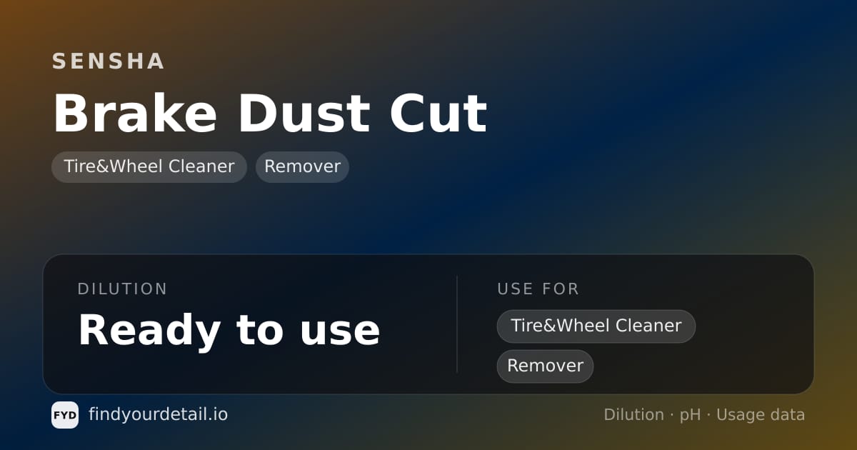 SENSHA Brake Dust Cut dilution ratio and pH specification chart