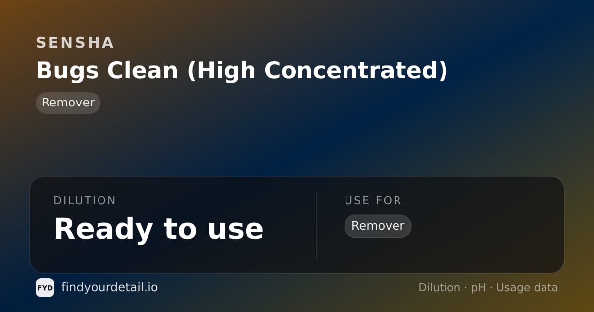 SENSHA Bugs Clean (High Concentrated) dilution ratio and pH specification chart