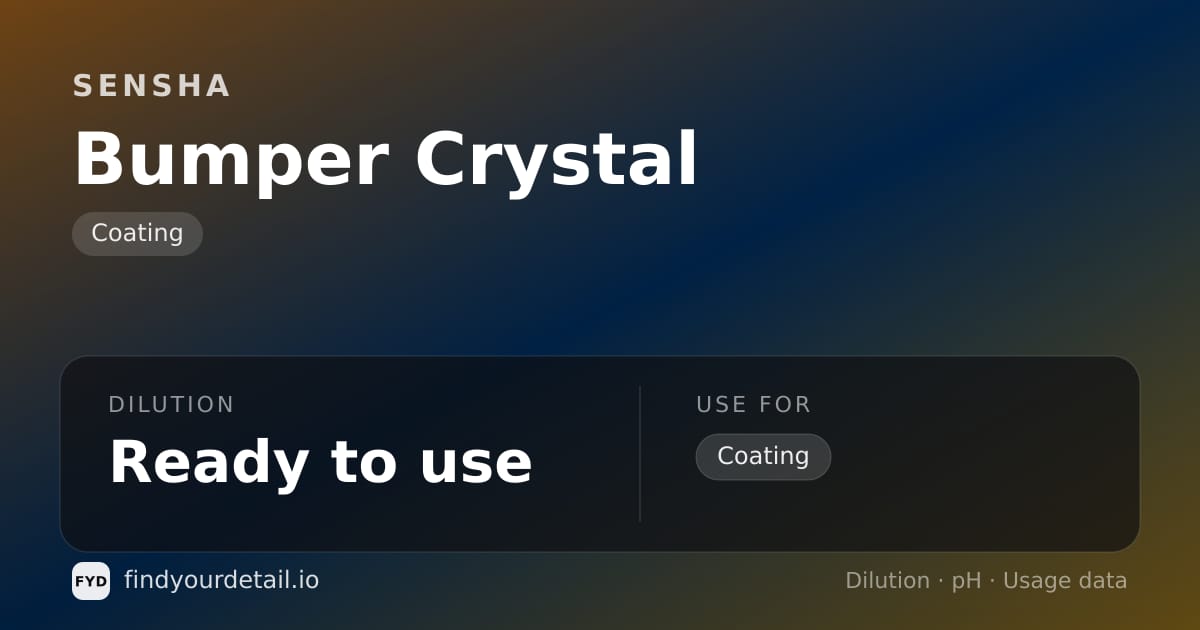 SENSHA Bumper Crystal dilution ratio and pH specification chart