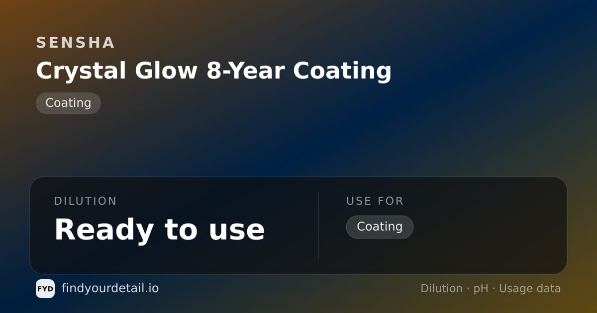 SENSHA Crystal Glow 8-Year Coating dilution ratio and pH specification chart