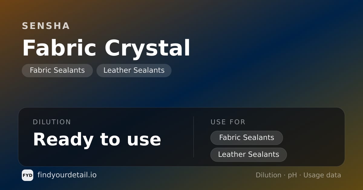 SENSHA Fabric Crystal dilution ratio and pH specification chart