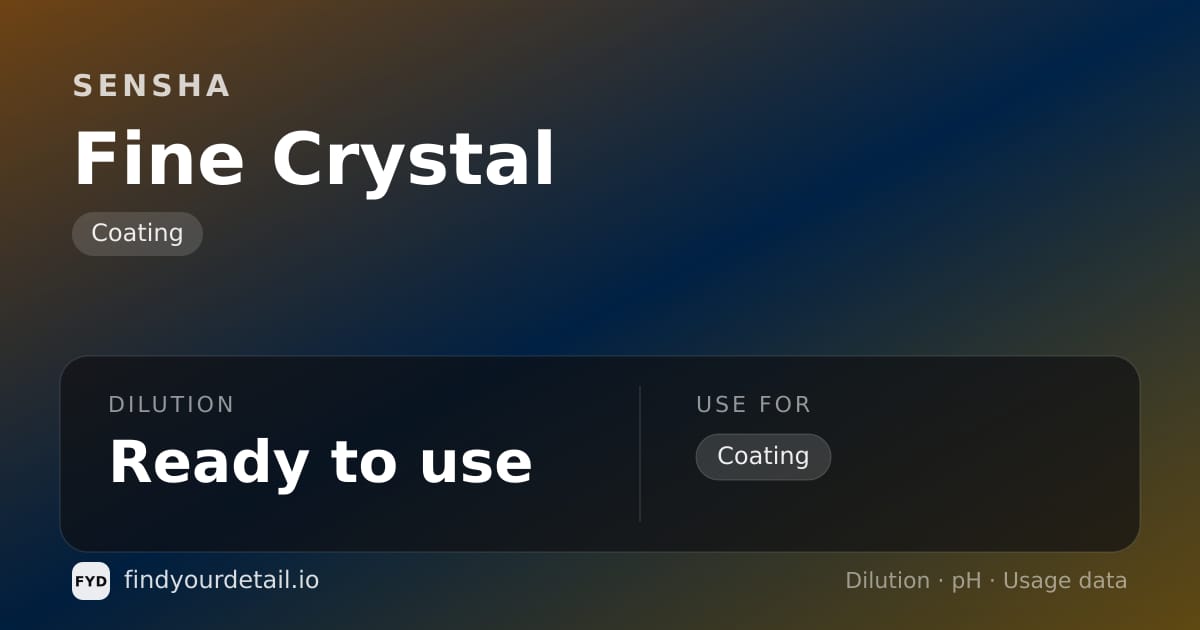 SENSHA Fine Crystal dilution ratio and pH specification chart