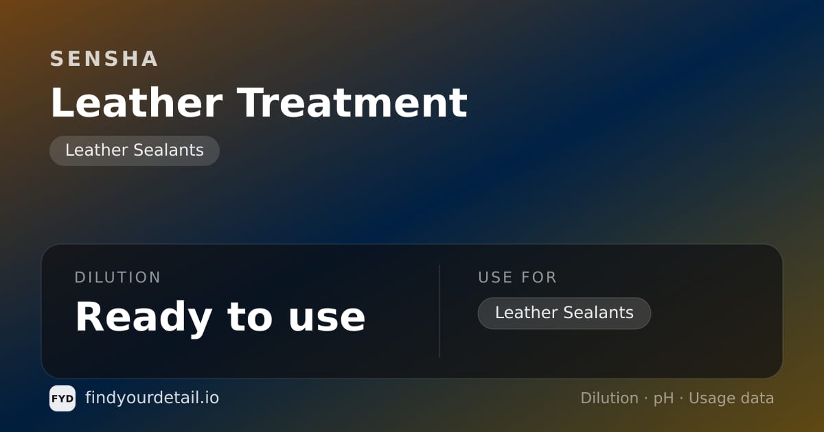 SENSHA Leather Treatment dilution ratio and pH specification chart