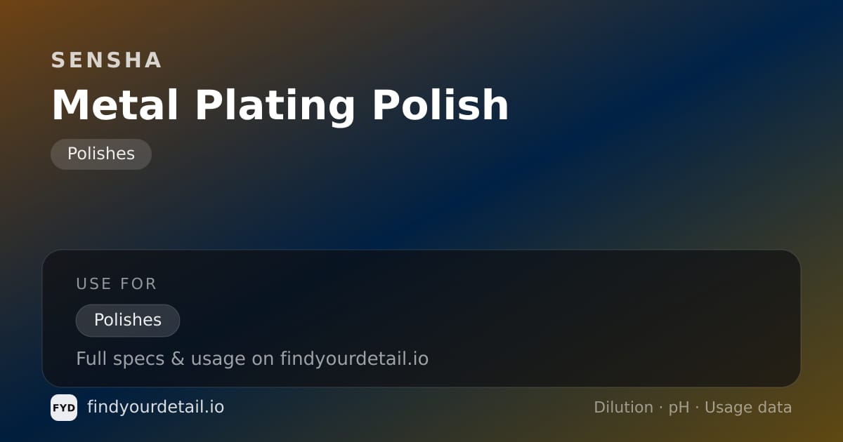 SENSHA Metal Plating Polish dilution ratio and pH specification chart
