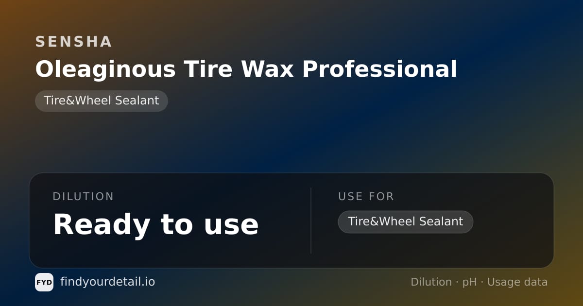 SENSHA Oleaginous Tire Wax Professional dilution ratio and pH specification chart