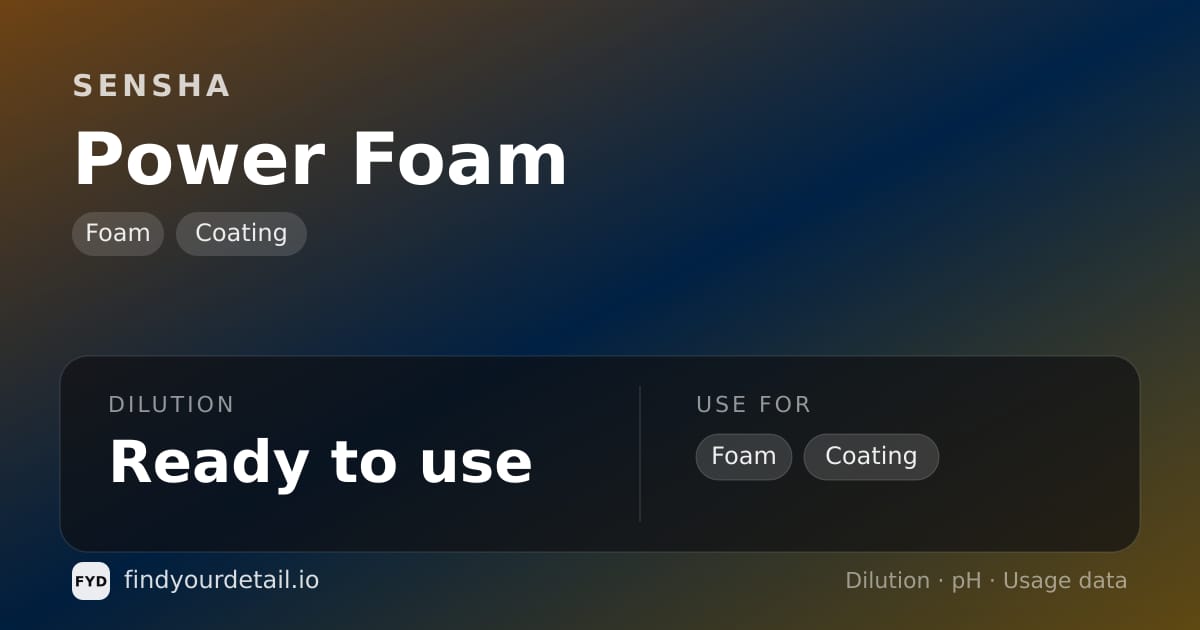 SENSHA Power Foam dilution ratio and pH specification chart