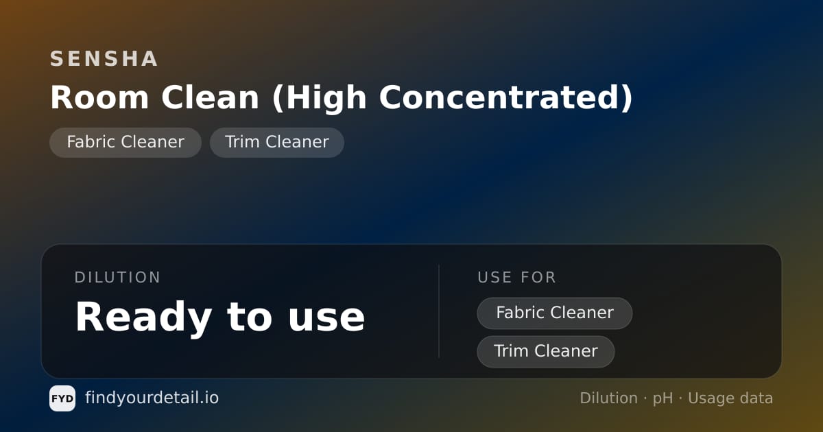 SENSHA Room Clean (High Concentrated) dilution ratio and pH specification chart