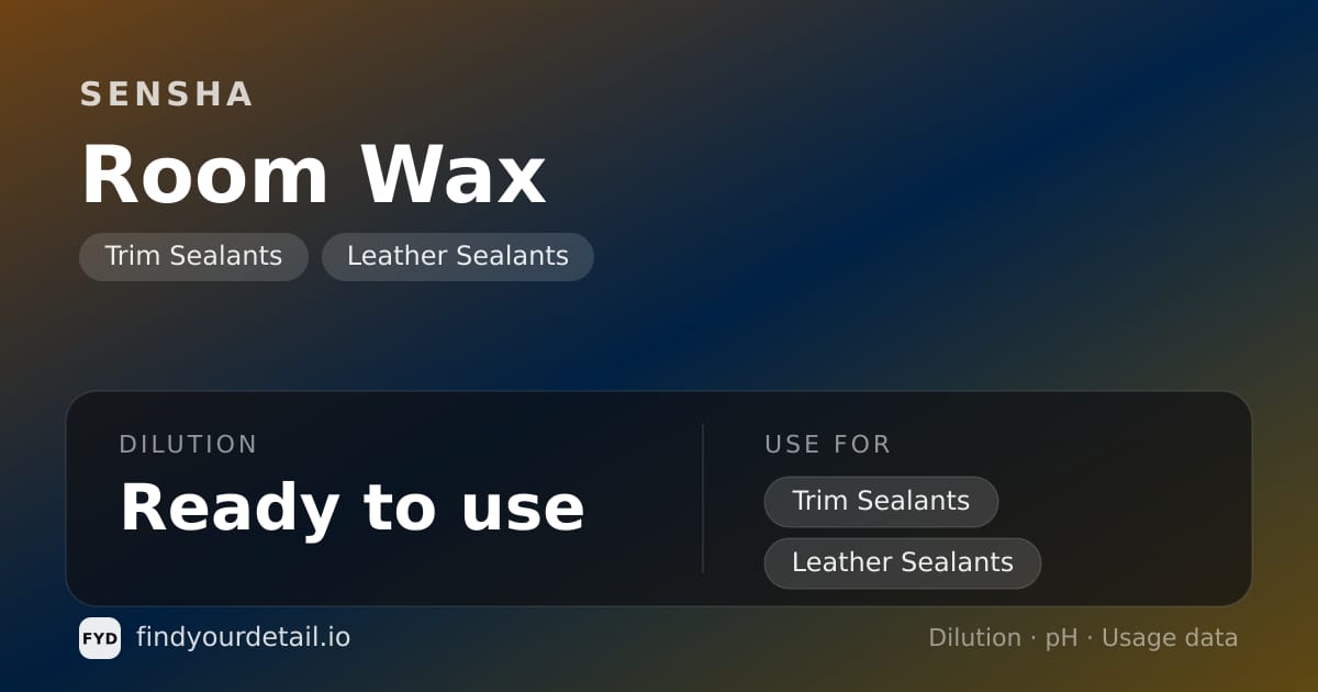 SENSHA Room Wax dilution ratio and pH specification chart