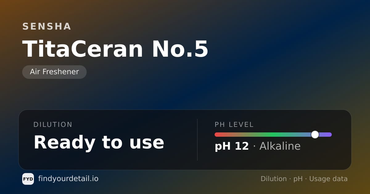 SENSHA TitaCeran No.5 dilution ratio and pH specification chart