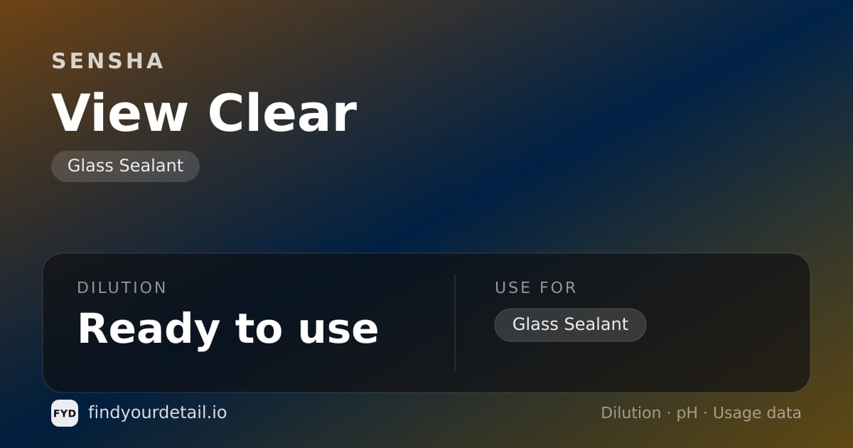 SENSHA View Clear dilution ratio and pH specification chart