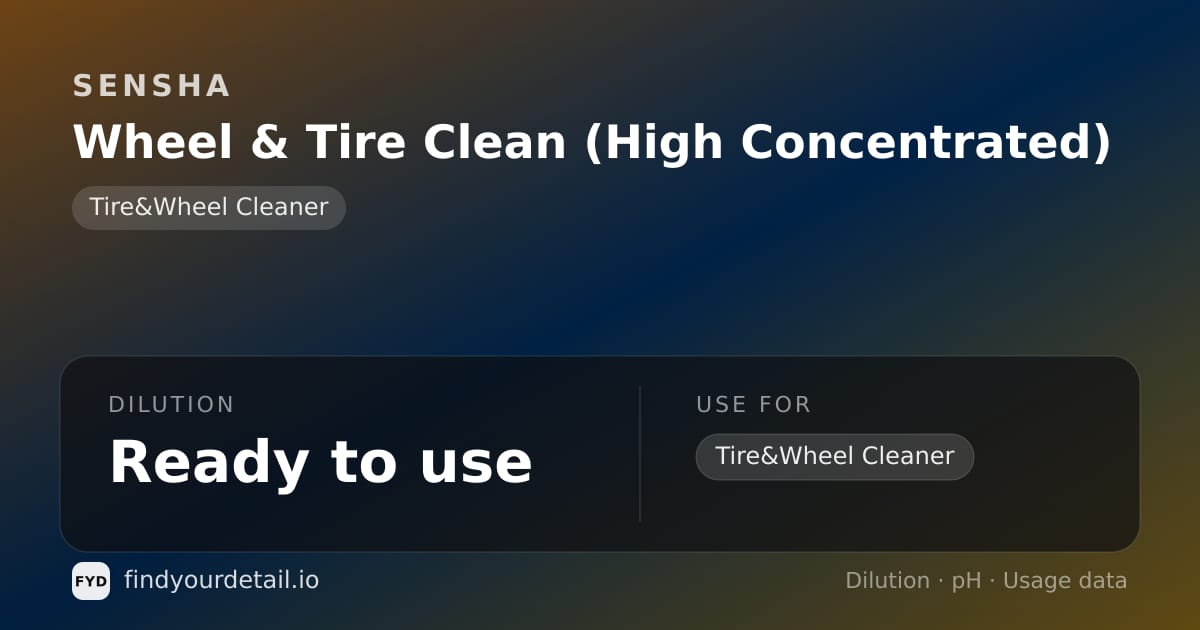 SENSHA Wheel & Tire Clean (High Concentrated) dilution ratio and pH specification chart