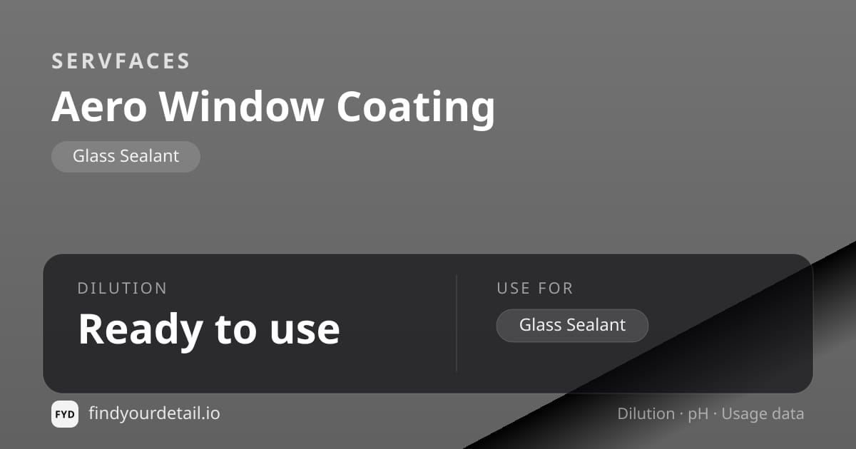 servFaces Aero Window Coating dilution ratio and pH specification chart