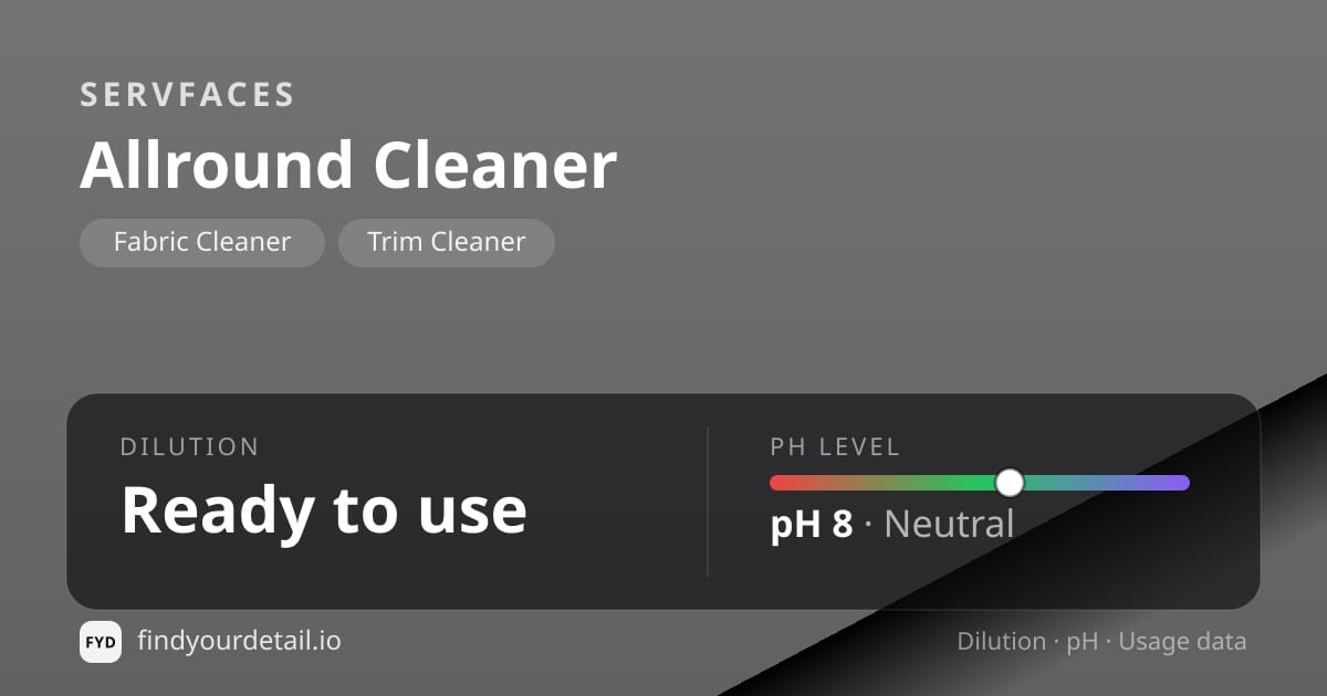 servFaces Allround Cleaner dilution ratio and pH specification chart