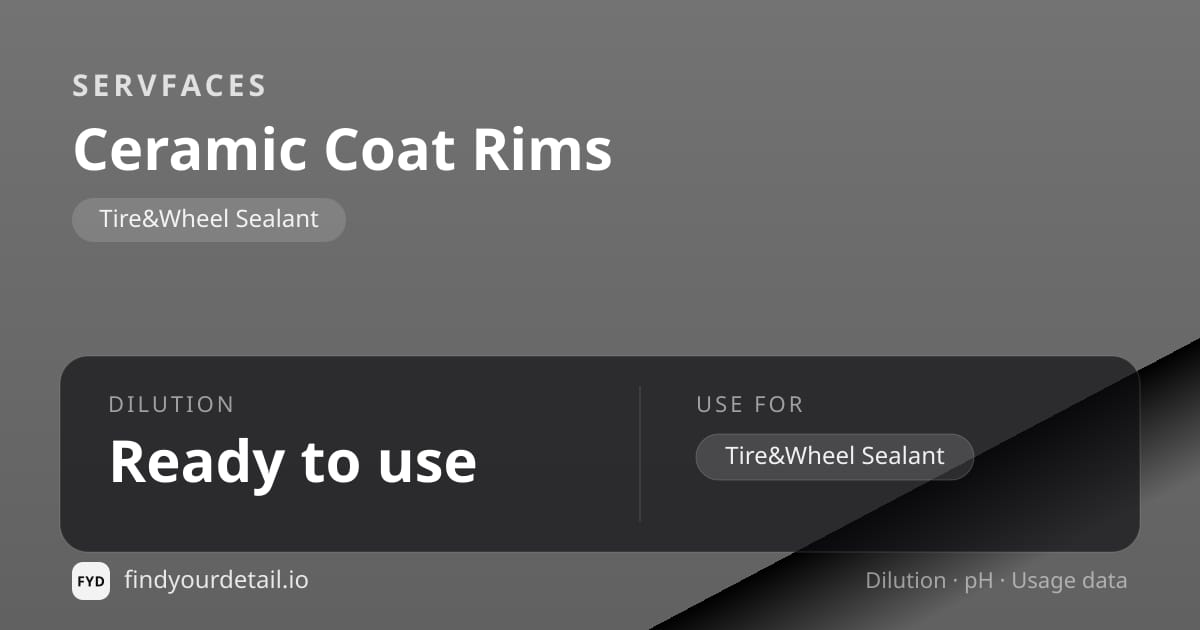 servFaces Ceramic Coat Rims dilution ratio and pH specification chart