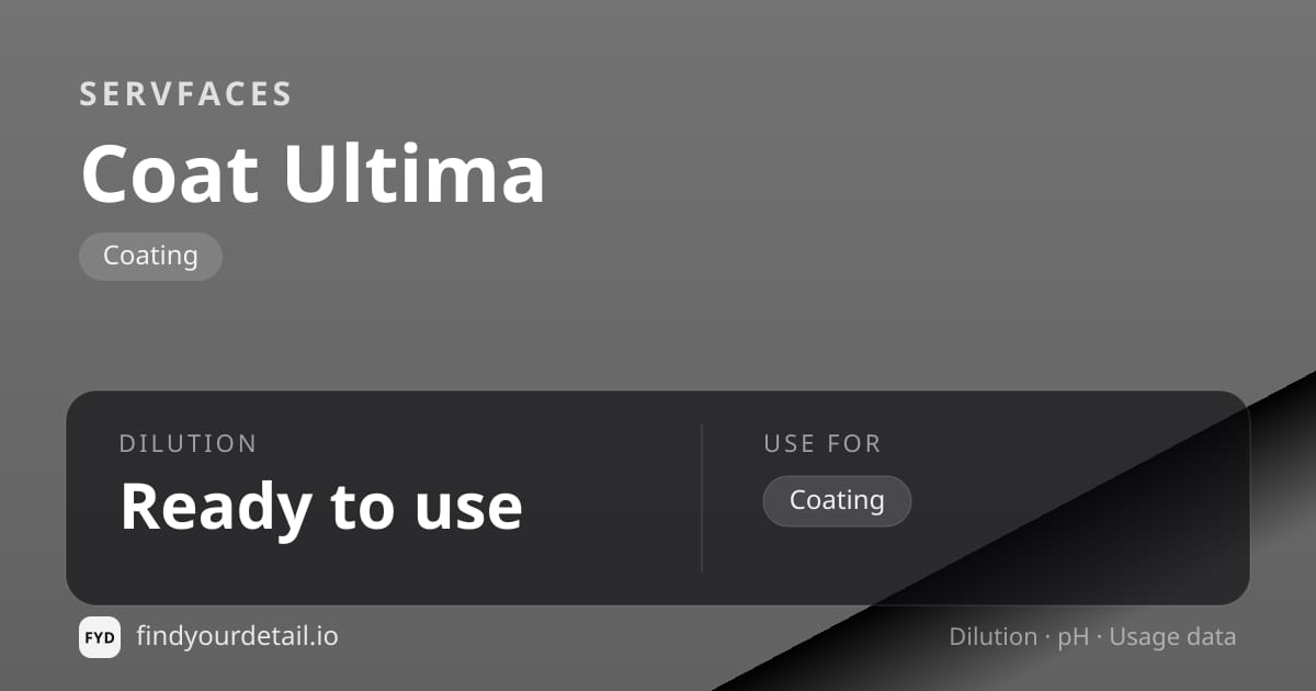 servFaces Coat Ultima dilution ratio and pH specification chart