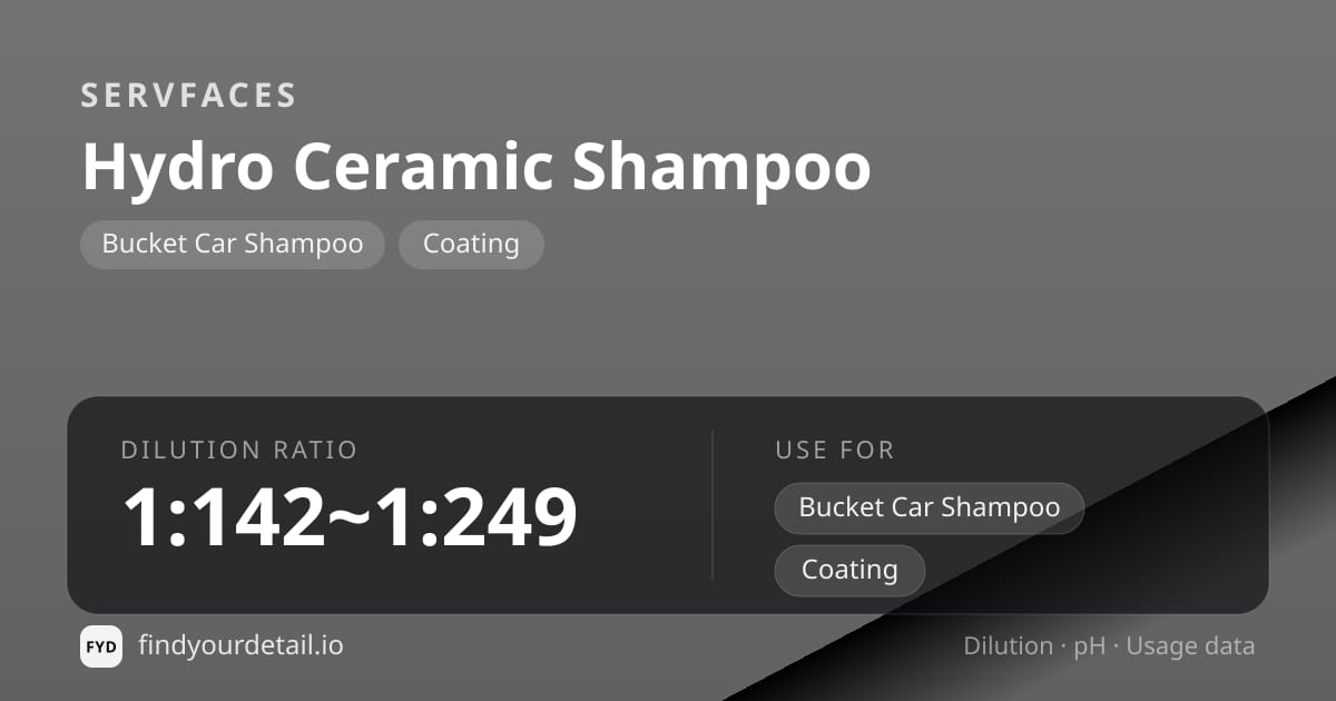 servFaces Hydro Ceramic Shampoo dilution ratio and pH specification chart