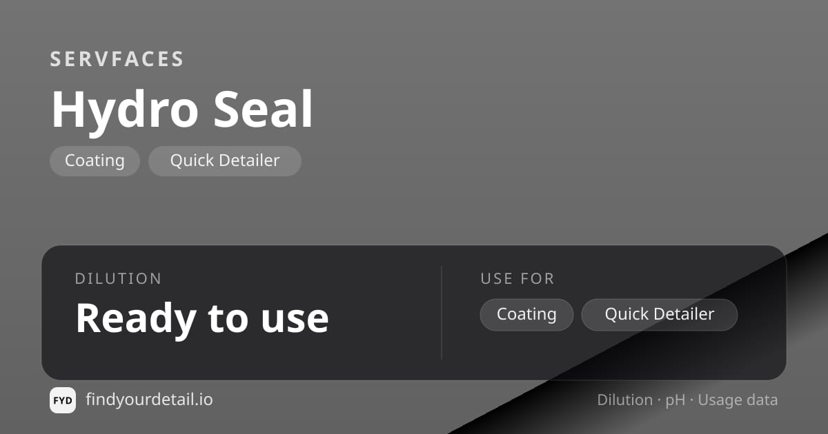 servFaces Hydro Seal dilution ratio and pH specification chart