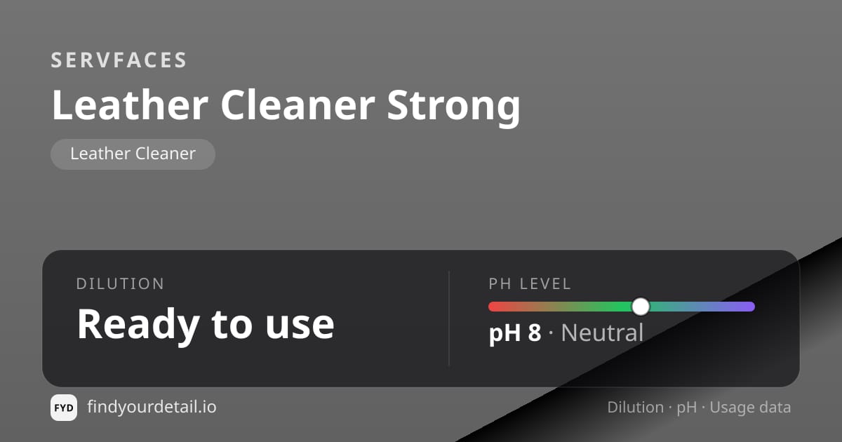 servFaces Leather Cleaner Strong dilution ratio and pH specification chart