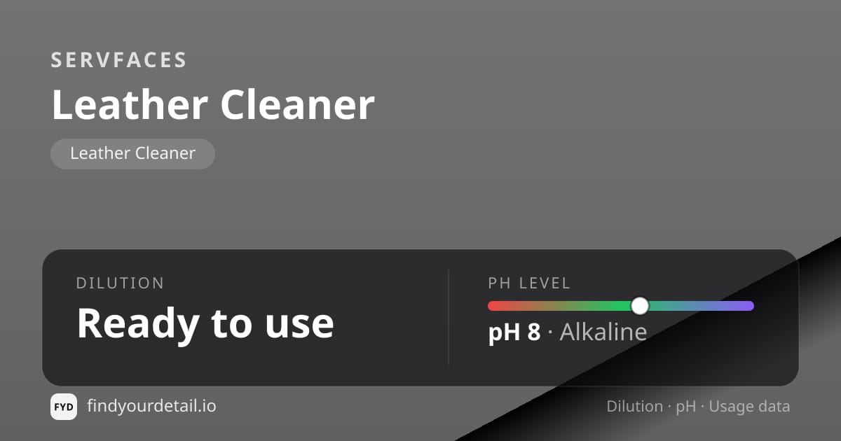 servFaces Leather Cleaner dilution ratio and pH specification chart