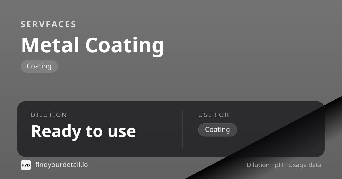servFaces Metal Coating dilution ratio and pH specification chart
