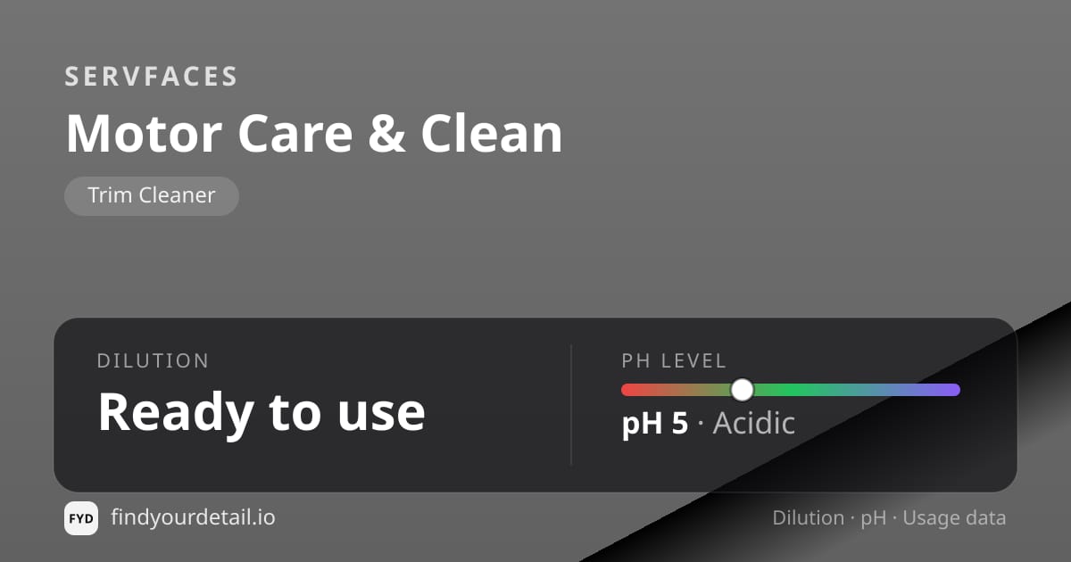 servFaces Motor Care & Clean dilution ratio and pH specification chart