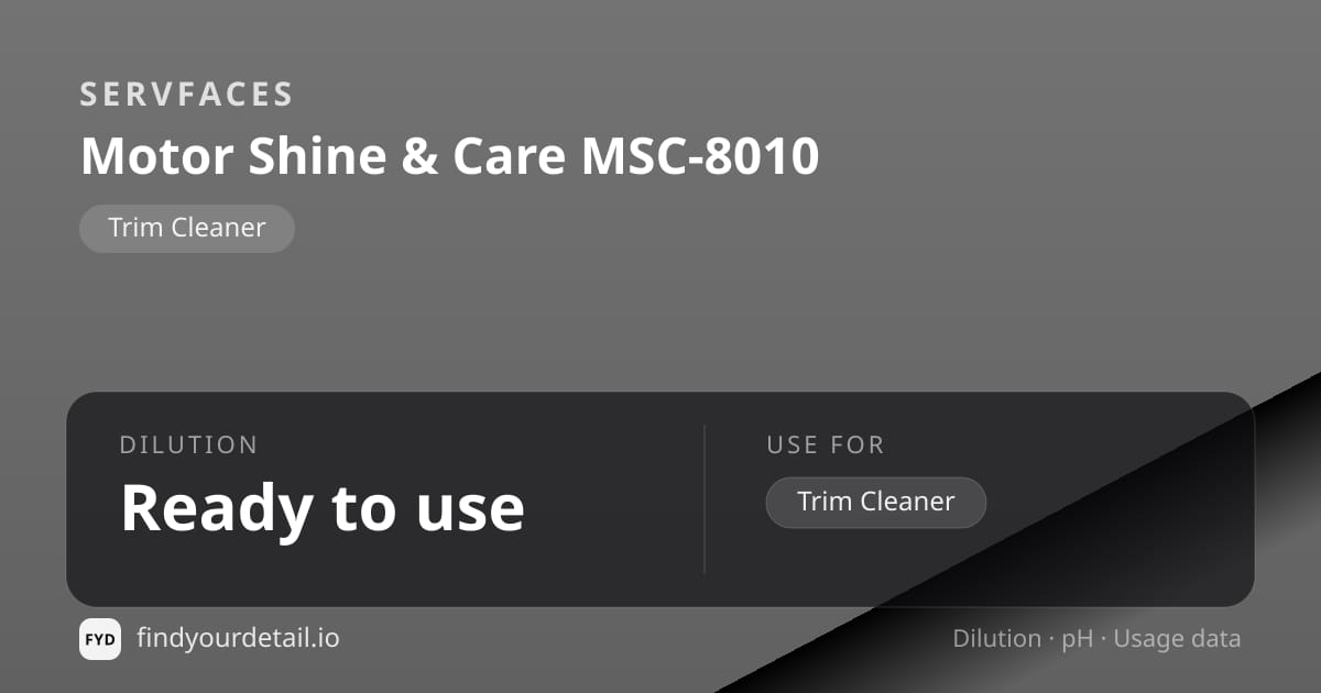 servFaces Motor Shine & Care MSC-8010 dilution ratio and pH specification chart