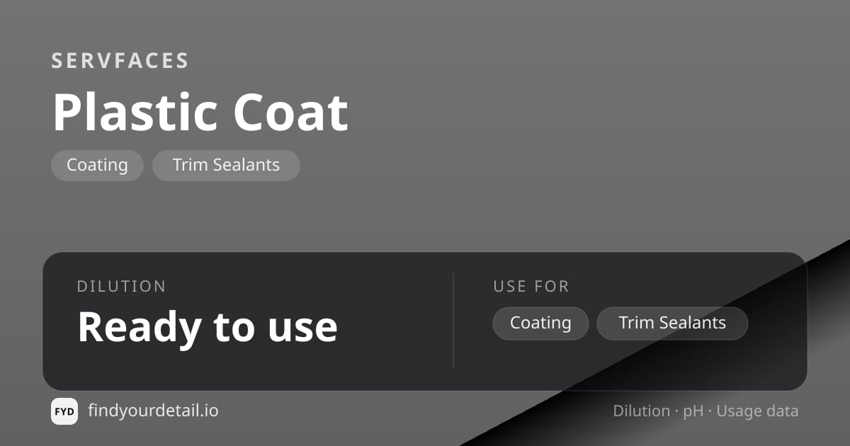 servFaces Plastic Coat dilution ratio and pH specification chart