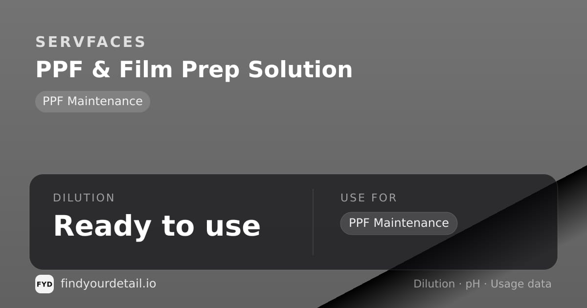 servFaces PPF & Film Prep Solution dilution ratio and pH specification chart
