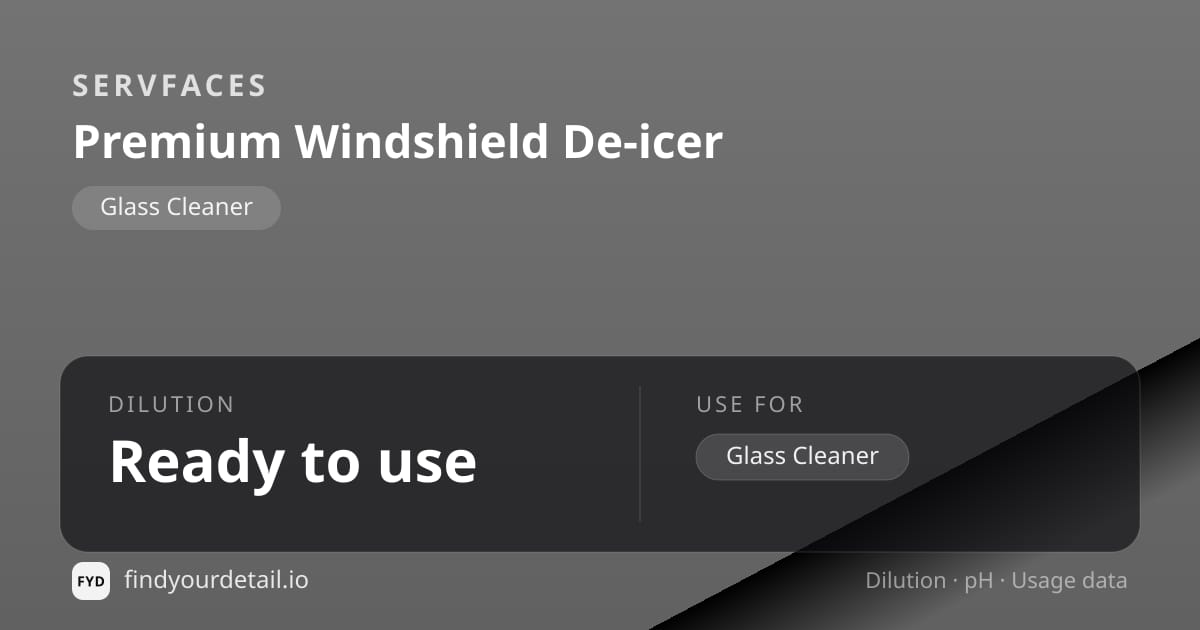 servFaces Premium Windshield De-icer dilution ratio and pH specification chart
