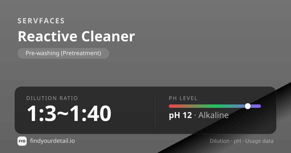 servFaces Reactive Cleaner dilution ratio and pH specification chart