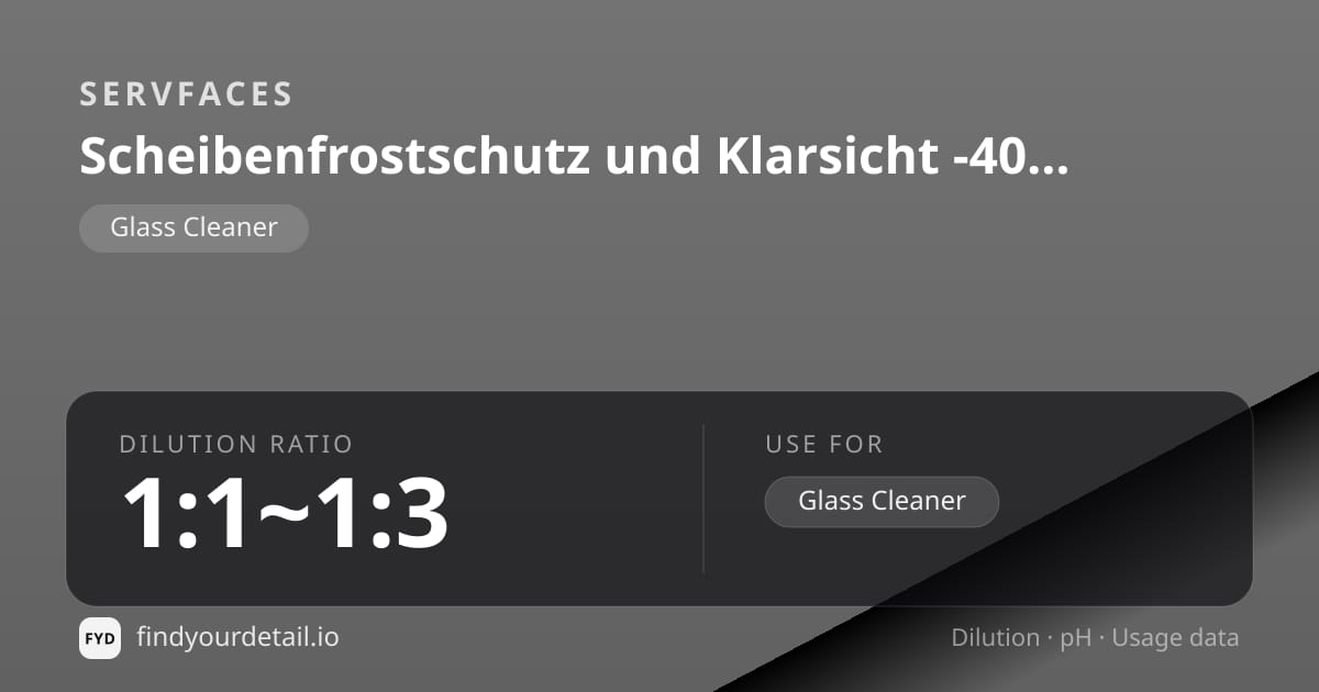 servFaces Scheibenfrostschutz und Klarsicht -40°C dilution ratio and pH specification chart